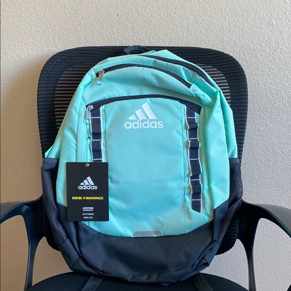 New Excel V Adidas Mint Green and Black Backpack with Padded Straps